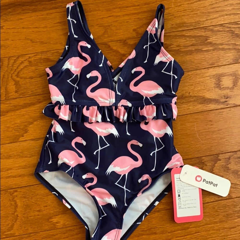NWT Patpat navy one piece swimsuit flamingoes 3-4y